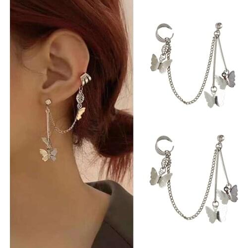 Fashion Explosion Girl Heart Cold Wind Cool Handsome Super Fairy Butterfly Chain Earrings Ear Bone Clip Integrated Ear Jewelry