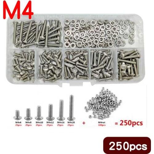 M4 Hex Button Head screw set ISO7380 Stainless Steel Hex Socket Screws Bolt With Hex Nuts Assortment Kit Repair Tool with box