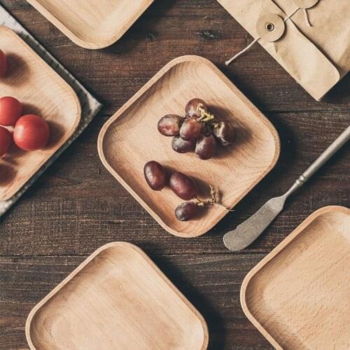 Small Square Wooden Plate Mini Snack Plate Wood Dessert Cake Fruit Tray Dishes Small Serving Plate Wooden Tableware Mug Coaster