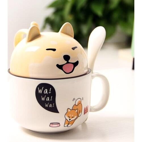 With Cover Cute Dog Cat Claw Coffee Tea Mug Cherry Double-Layer Ceramic Juice Cup Transparent Pink Milk Mug Water Cup