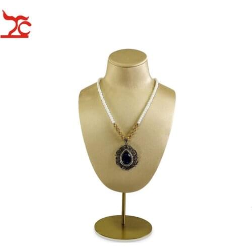 New Large Counter Jewelry Display Bust Gold PU Necklace Pendant Holder Mannequin With Adjustable Metal Shelf Window Promotion