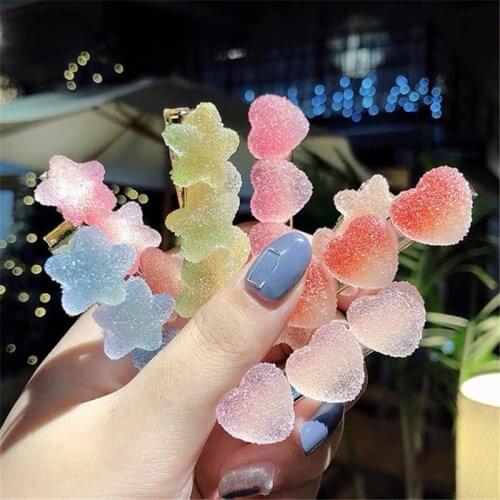 New South Korean Popular Childrens Rainbow Candy Gradient Colored Heart Star Hair Clip Girls Beautiful Gifts