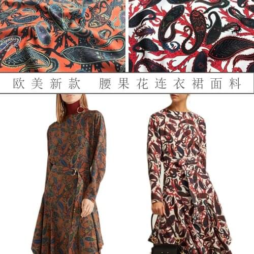 New white orange cashew flower print dress shirt fabric spring and summer polyester printing fashion micro-transparent hot