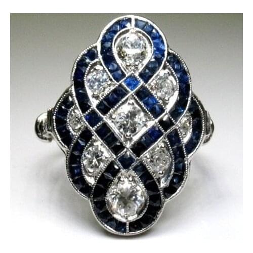 2019 New Arrival Big Blue Stone Silver Rings for Women Fashion Jewelry gift Wedding Engagement Rings