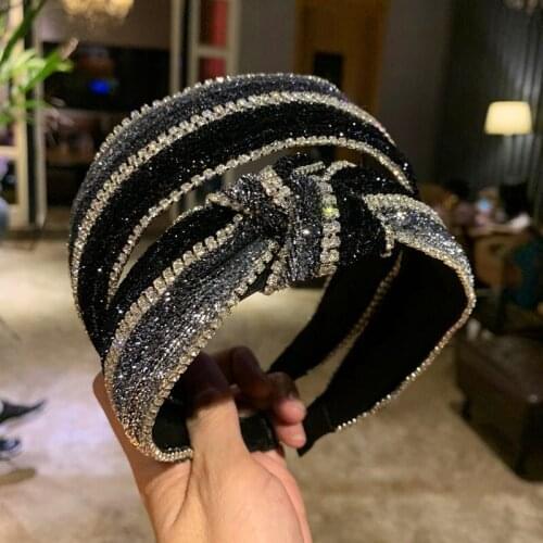 Rhinestone Knotted Headband New Turban for Women Wide Size Hairbands Girls Accessories Hair Hoop Hair Jewelry SA509