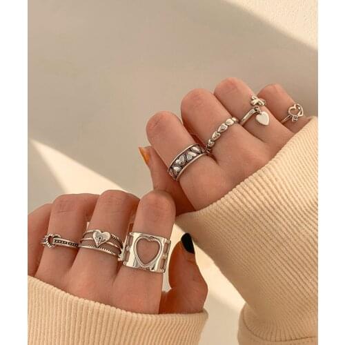 Open Adjustable Rings Heart For Women Cross Pendant Combination Double Layer Korea Fashion Lady Party Wedding Jewelry BOYULIGE