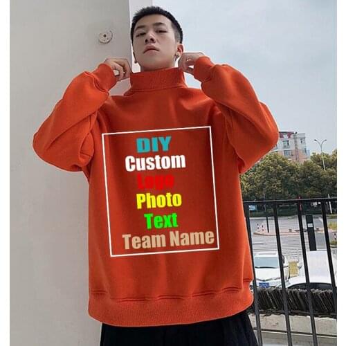 Customize your LOGO youth fall/winter half high round neck plus velvet casual loose long-sleeved pullover men sweater