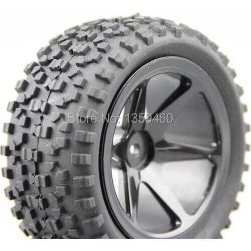 Pre-Glued 4pcs 1/10 Buggy Tires Tyre Walking(Off-Road) 6 spoke Black Wheel Rim fits for 1:10 4WD Buggy Car 1/10 Tire