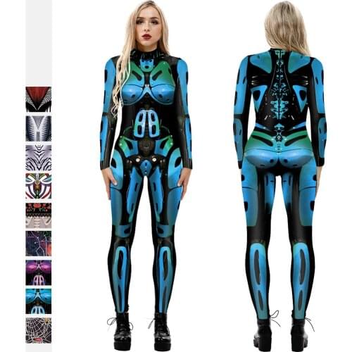 Robot Digital Printing Cosplay Clothing Costume Jumpsuits Women Halloween Stage Costume Long Sleeve Bodysuit Tights