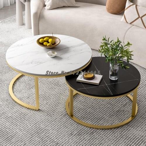 Light Luxury Rock Plate Round Tea Table Combination Simple Modern Small Family Nordic Net Red Sofa Tea Table Living Room Househo
