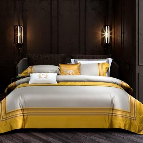 Luxury Gold Yarn Dye Bedlinen Bedding Set 1000TC Egyptian Cotton Duvet Cover Flat Sheet Pillowcases