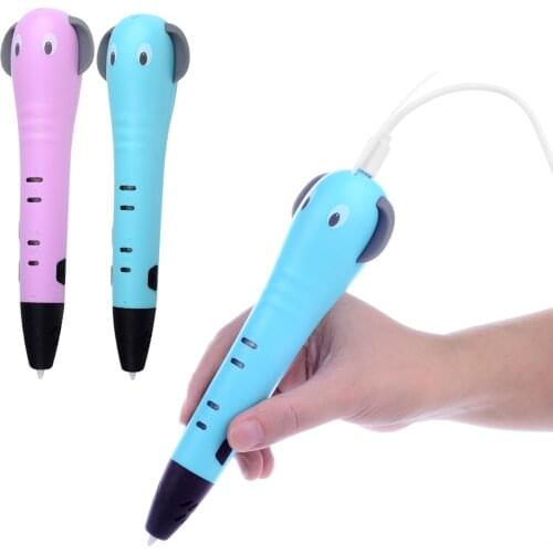Kawaii Elephant Shape Adjustable Temperature Speed 3D Printing Drawing Printer Pen with Filament USB Cable for DIY Crafts Gift