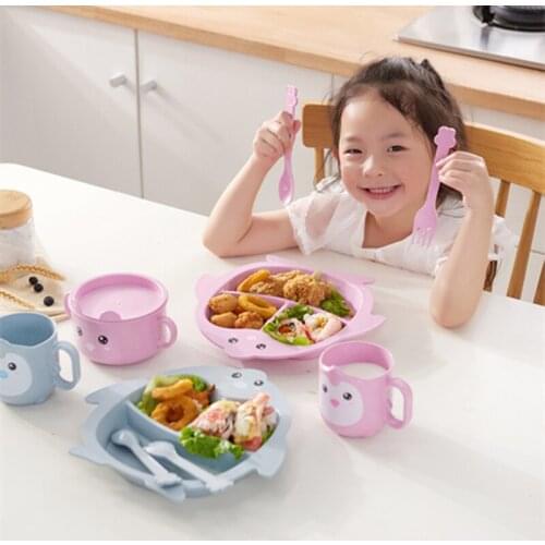 Cartoon Car Baby Tableware 5pcs Set Dishes Plate Bowl Spoon Fork Cup Solid Food Self Feeding For Kids Children Creative Gift
