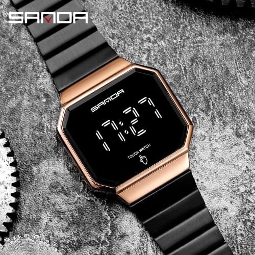 Sanda Men Digital Watch Casual Simple LED Touch Screen Electronic Wrist Watches Stainless Steel Square Luxury Waterproof Clock