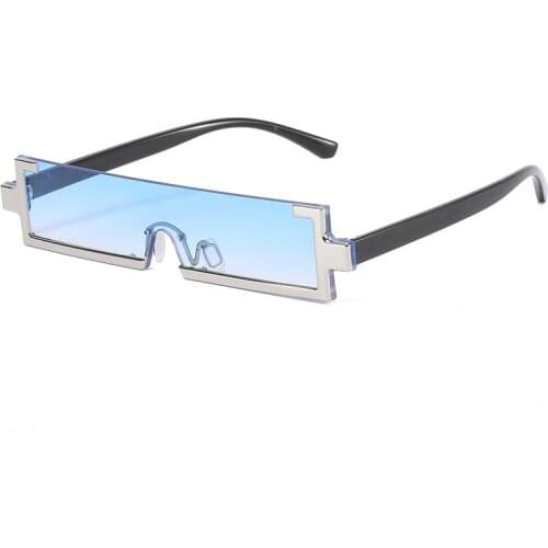 Fashion Square Small Sunglasses Women Retro Vintage One Piece Rimless Sun Glasses Men Clear Blue Shades UV400 Eyewear Goggles