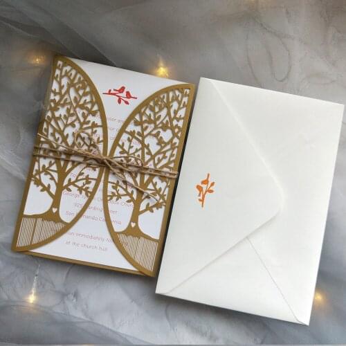 20pcs/lot Trees and Birds Laser Cut wedding invitation card with envelop Wedding Decor Party Supplies
