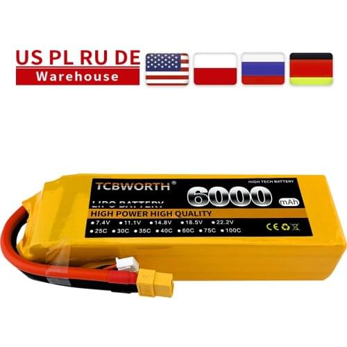 TCBWORTH 2pcs Batteries 4S 14.8V 6000mAh 35C 60C RC Drone LiPo Battery For RC Airplane Quadrotor Helicopter Car Boat AKKU LiP