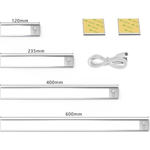 Ultra-thin 36/76/140LEDs PIR Motion Sensor Under Cabinet Light USB Rechargeable 3 Color Modes LED Wardrobe Closet Night Lamps