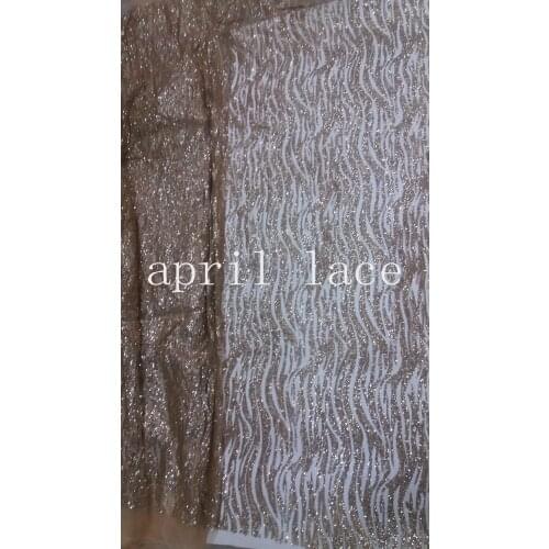 Stock 5yards HL003 champagne gold glued sparkle glitter tulle lace fabric for sawing /party/wedding dress