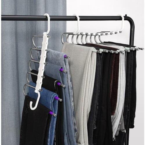 Home Saving Space Pants Hangers For Clothes 5 In 1 Portable Stainless Steel Pants Hanger Clothing Storage Belt Holder