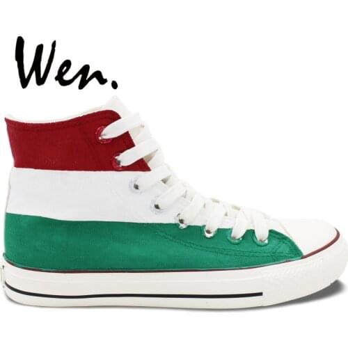 Wen Hand Painted Shoes Design Custom Hungary Flag Unisex High Top Canvas Sneakers Platform Gym Trainer Lace up Plimsolls
