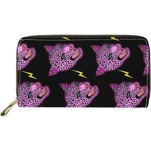 Women Clutch Wallet Zip Around Long Coin Purse Ladies PU Leather Wallets Card Holder Stylish Cheetah Pattern Coin Money Bag