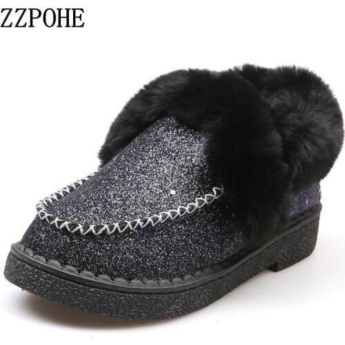 ZZPOHE Woman Boots 2018 Winter sequined cloth Shoes Fashion Womens Casual Comfortable Ankle Warm Lovely student Snow Boots