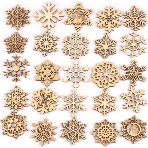 10pcs 45mm Mix Christmas Pattern Snowflake Pendant Wood Ornaments DIY Crafts For Handmade Scrapbook Home Decor Accesories M1979