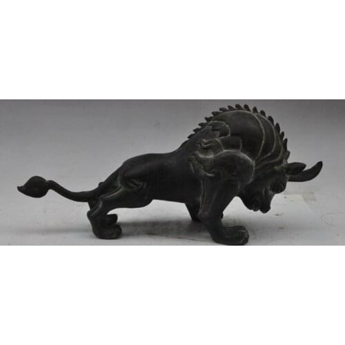 13" old china fengshui bronze Wall Street Unicorn Ox bull Bullfight beast statue