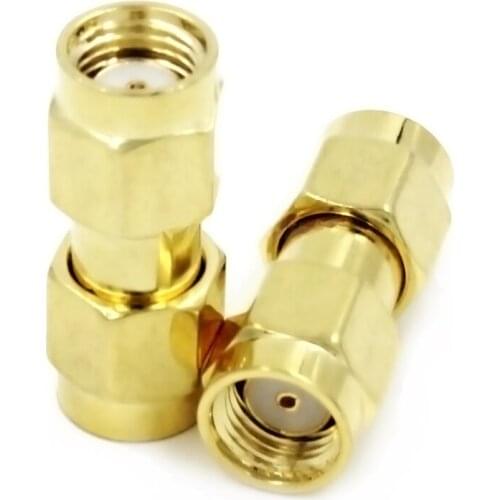 2PCS RP-SMA male (without needle) jack center to RP-SMA male jack RF coaxial connector straight gold-plated adapter