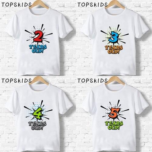 2021 Boys Girls Birthday Boy Number 1-5 Letter Print T shirt Baby Summer Funny Clothes Kids Birthday Gift Number T-shirt,HKP2434
