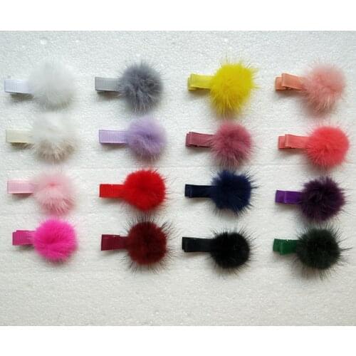 Fur Ball Hairpins Cute Baby Girl Headwear Children Accessories Kid small Pompon Hair Clip Headwear Solid Color 6pcs GR113