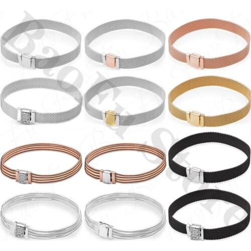 BaoFu 925 Silver Suitable for Charm Reflection Net Bracelet Oxidation Net Suitable for Ladies Strap DIY Accessories Gifts