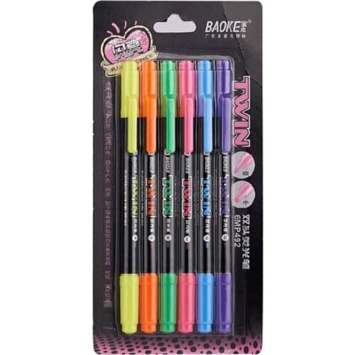 Baoke 6 color set of necessary color double head highlighter pen box set