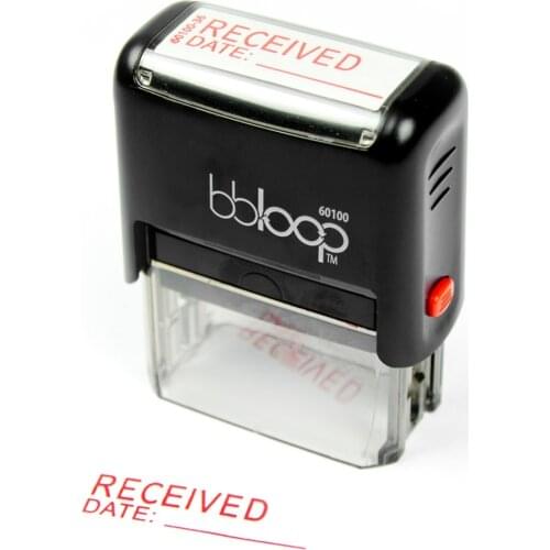 BBloop Stamp "RECEIVED". Self-Inking, Rectangular. RED Ink