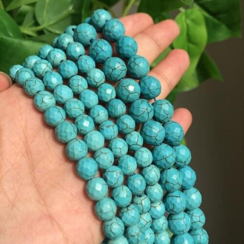 Natural Stone Faceted Green Turquoise Round Loose Spacer Beads for Jewelry Making Handmade Diy Necklace 4 6 8 10 12mm 15 Inch