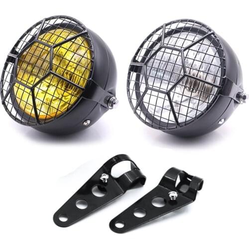 For Harley Cafe Racer Bobber Universal Motorcycle Headlight Lampshade Grill Cover Retro Vintage Bracket Mask Mount Headlight