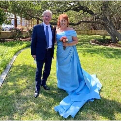 Elegant Long One Shoulder Pleated Mother of Bride Dresses Mermaid Sweep Train Zipper Back Abendkleider Robes de Soirée for Women