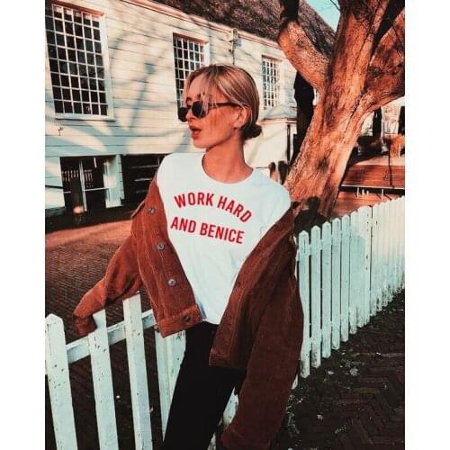Work Hard and Be Nice T-Shirt Women Tumblr Shirts Aesthetic Clothing Quote Tshirts Summer Casual Women Empowerment Shirts