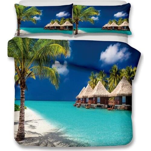 Tropical Palm Trees Sunset Coconuts Ocean 3d Print Bedding Sets 3pcs Duvet Cover Pillowcases for Adult Kids bed set Wave 12 size