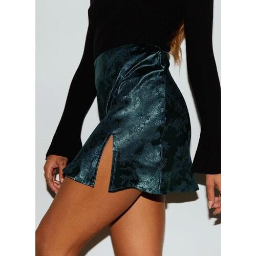 Explosive Ladies Summer Satin Print Short Skirt Sexy High Waist Split Zipper Half-length Skirt Casual Sweet Wind Miniskirt