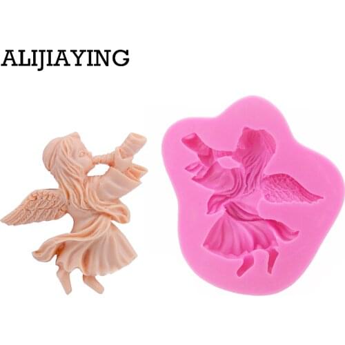 M0205 1Pcs Angel girl blowing horn shape Chocolate Candy 3D silicone Mould Cartoon Soap Mold Sugar craft Cake Decoration tools