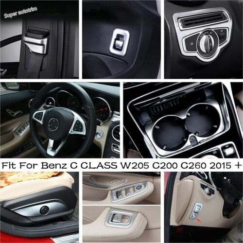 Matte Accessories Steering Wheel / Head Lamps Button Cover Trim ABS Fit For Mercedes-Benz C CLASS W205 C200 C260 2015 - 2021