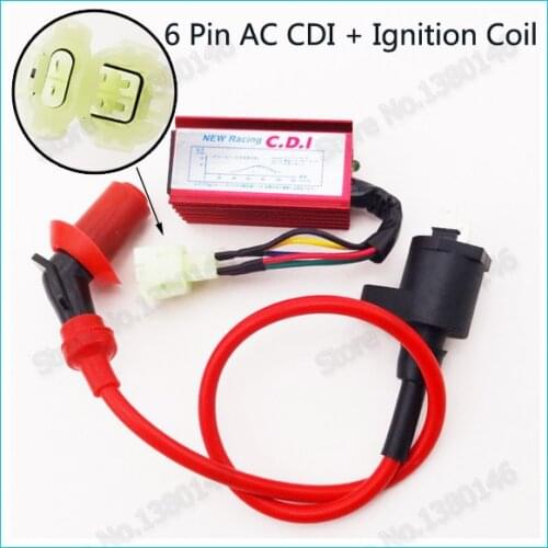 Moped Scooter Red Racing Round 6 Pin AC CDI Box Ignition Coil For GY6 50cc 125cc 150cc ATV Go Kart Buggy