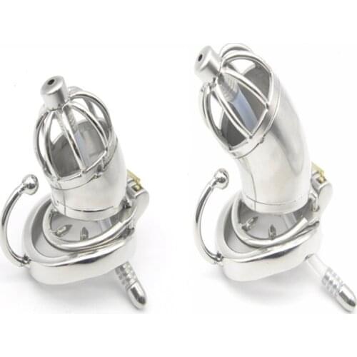 Male stainless steel long short cage Chastity Device urethral sound metal anti-off cock penis ring lock BDSM restraint sex toy
