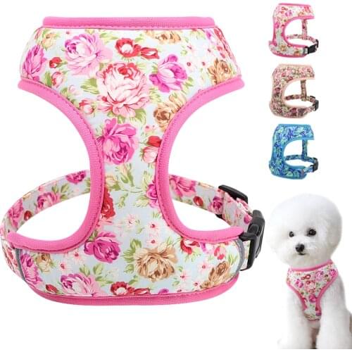 Nylon Dog Cat Harness Flower Printed Pet Puppy Harness For Small Medium Large Dogs Cats Soft Mesh Padded Dog Kitten Vest