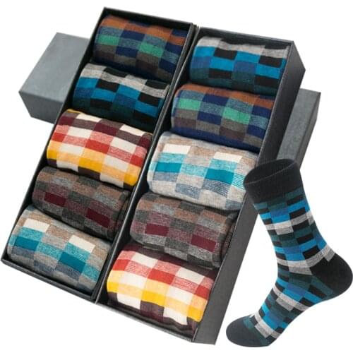 2021 NEW Combed Cotton Men Socks Fashion Colorful Square Happy Dress Socks Men Autumn Winter Harajuku Compression Sox Size39-45