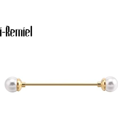 New Fashion Metal Pearl Brooch Gold Color Collar Pins Cardigan Shirt Lapel Pins Wedding Jewelry for Women and Men Accessories