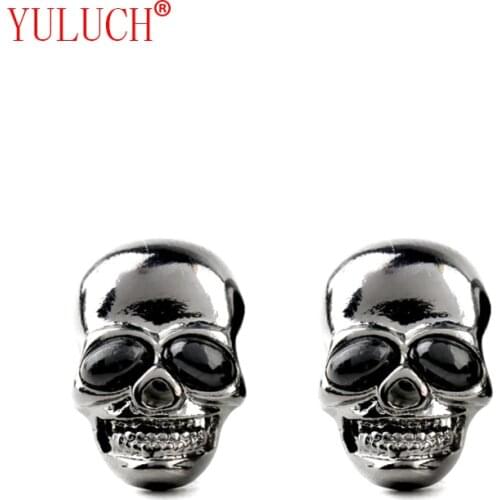 Exaggerated personality creative mens skull inlaid semi-precious stones accessories tide lovers earrings jewelry gifts