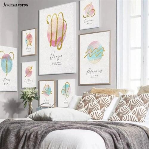 Twelve Constellation Poster Color Dreamy Background Watercolor Feeling Canvas Painting Baby Girl Nursery Wall Art Home Decor